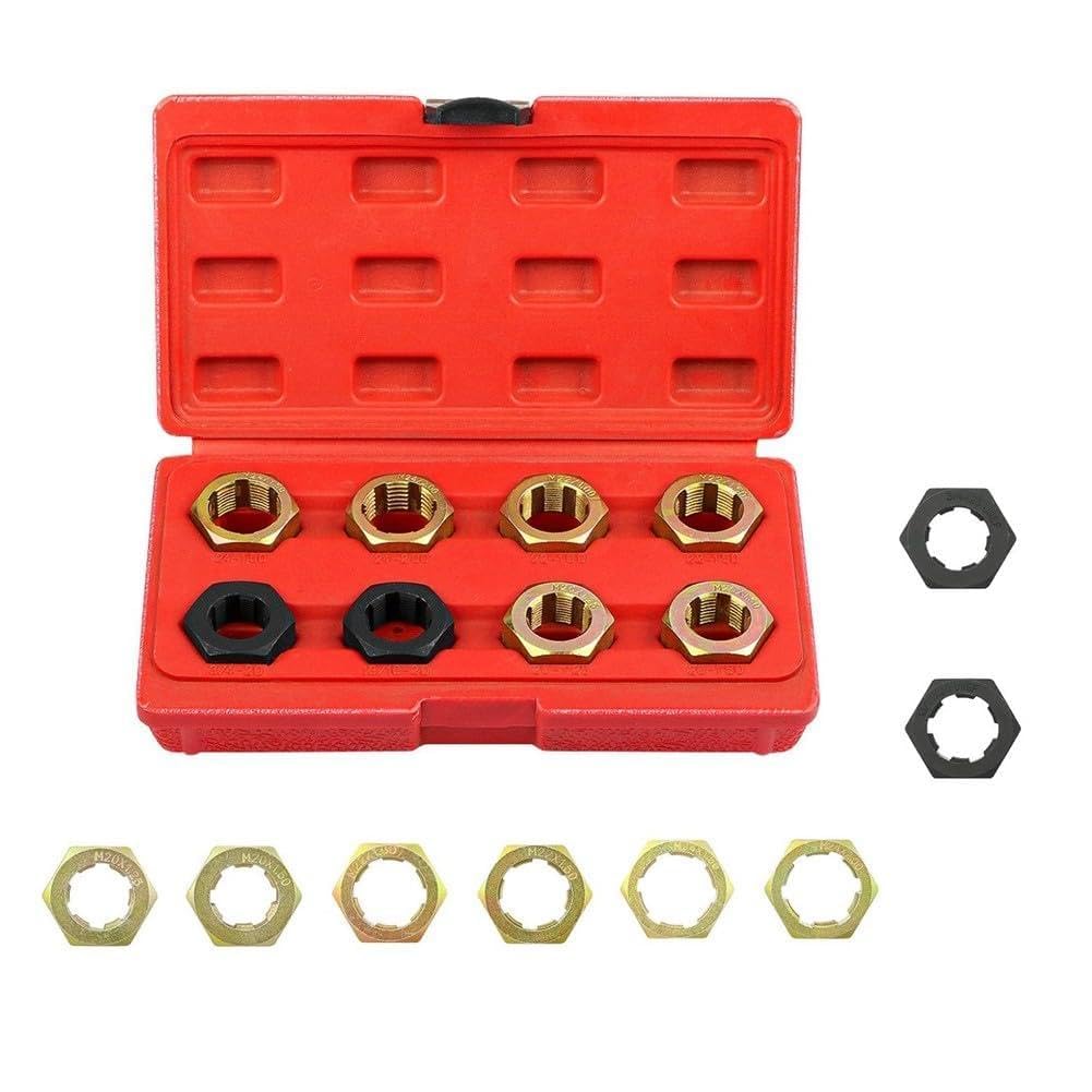 EasyByMall Set di 8 attrezzi per la rifilatura del mandrino dell'asse, kit di riparazione per filettatura metrica M20-M24 e 3/4"-13/16", set di riparazione per fustelle in lega con custodia