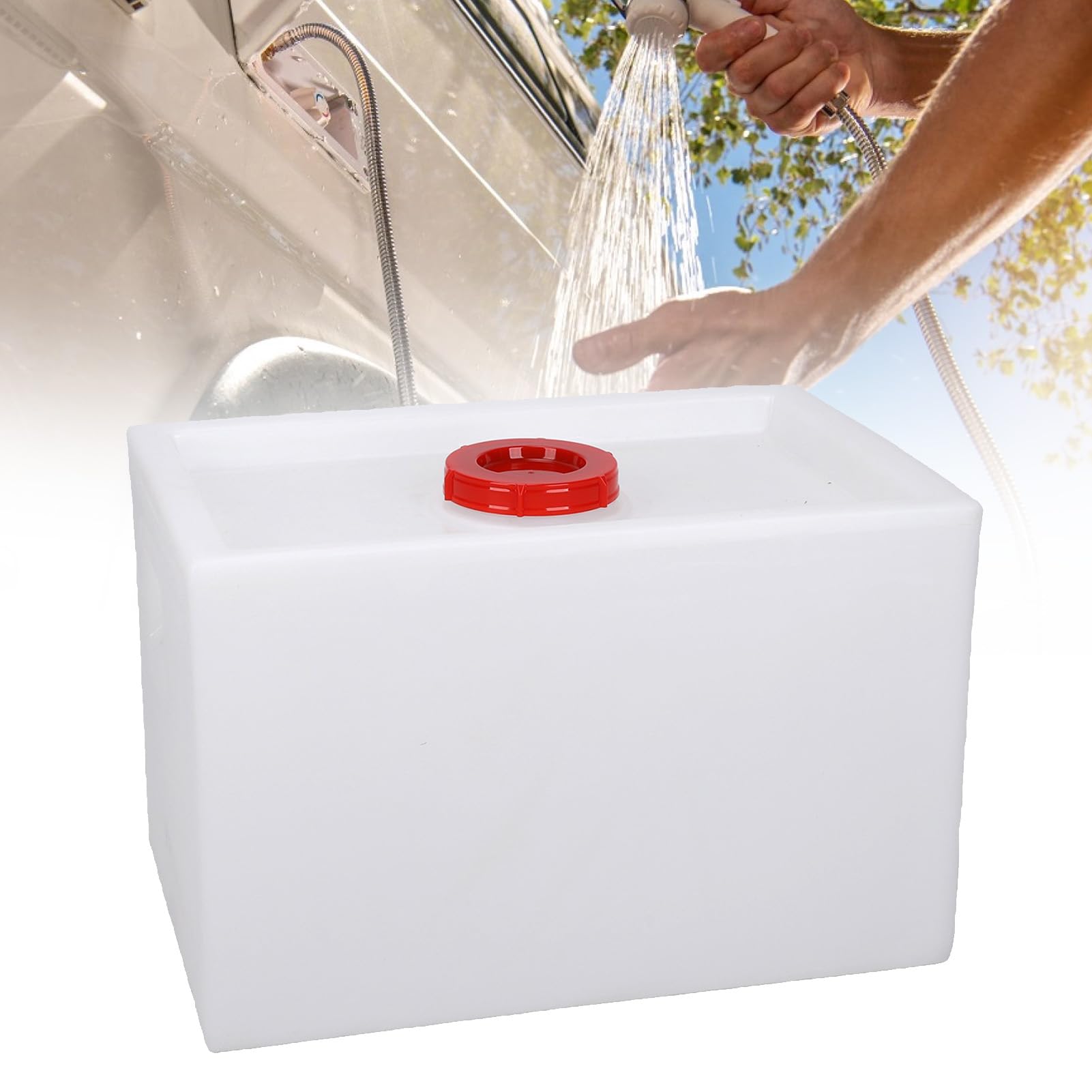 Acouto Tanque de Agua Dulce para Vehículos Recreativos de 14 Galones, 21,46 X 13,78 X 13,78 Pulgadas, LLDPE de Grado Alimenticio, Tanque de Retención de Agua de una Pieza sin Costuras