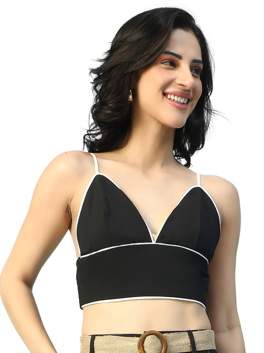 oxolloxo Women Printed Shoulder Strap V-Neck Sleeveless Cotton Crop Top-picture-19