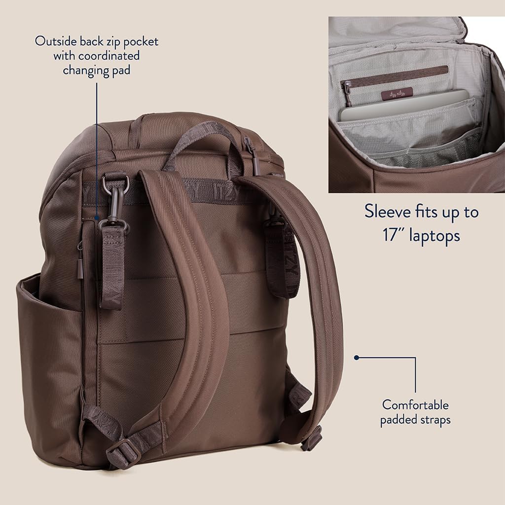 Itzy Ritzy Belong Bucket Backpack – Lightweight Diaper Bag Backpack Featuring 16 Pockets, Bucket Top Opening, Stroller Straps & Changing Pad – Organized and Stylish Everyday Family Backpack (Mocha)