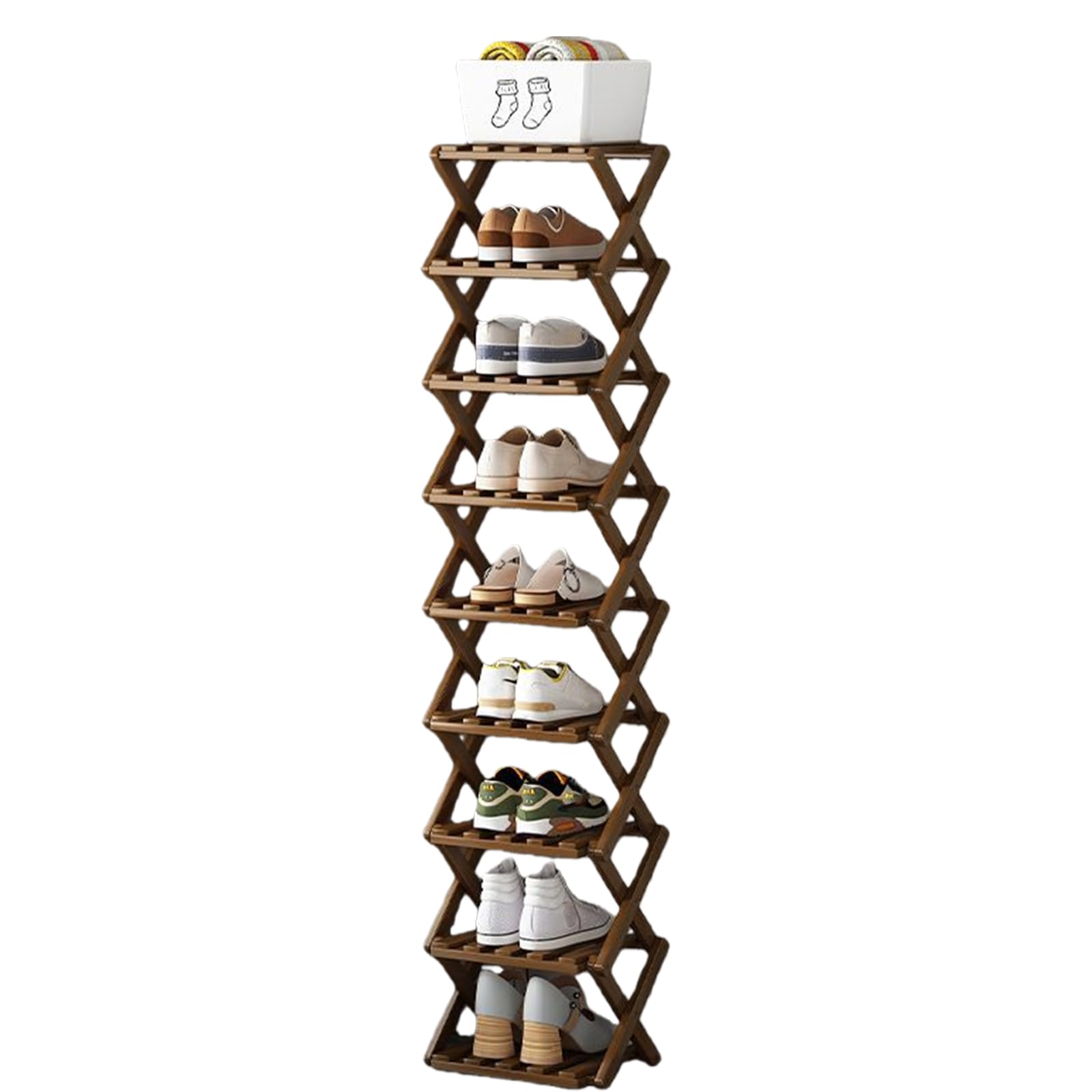 Estante de bambú plegable de 9 niveles ideal para el orden en dormitorios y pasillos