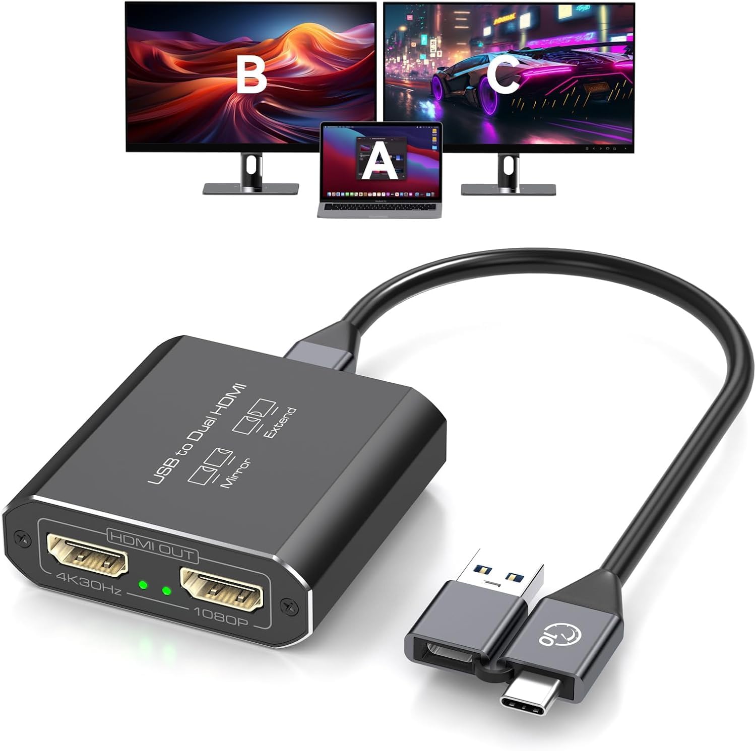 JCYMELE USB A/C auf Dual HDMI Adapter