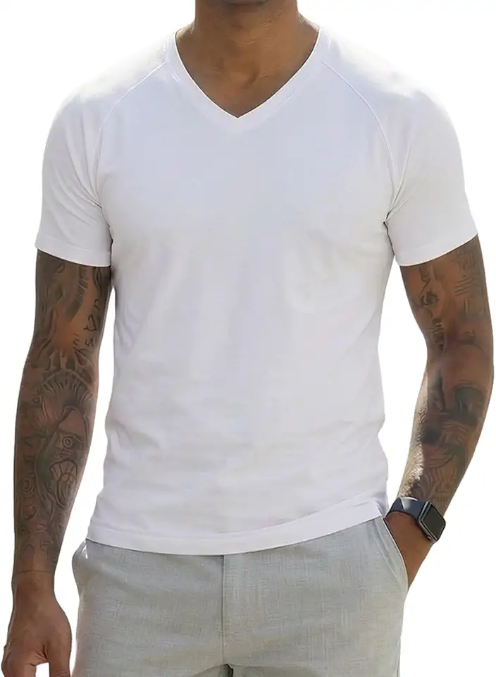 Men's V Neck T Shirts Athletic Short Sleeve Casual Lightweight Workout Performance Hiking Tee Top