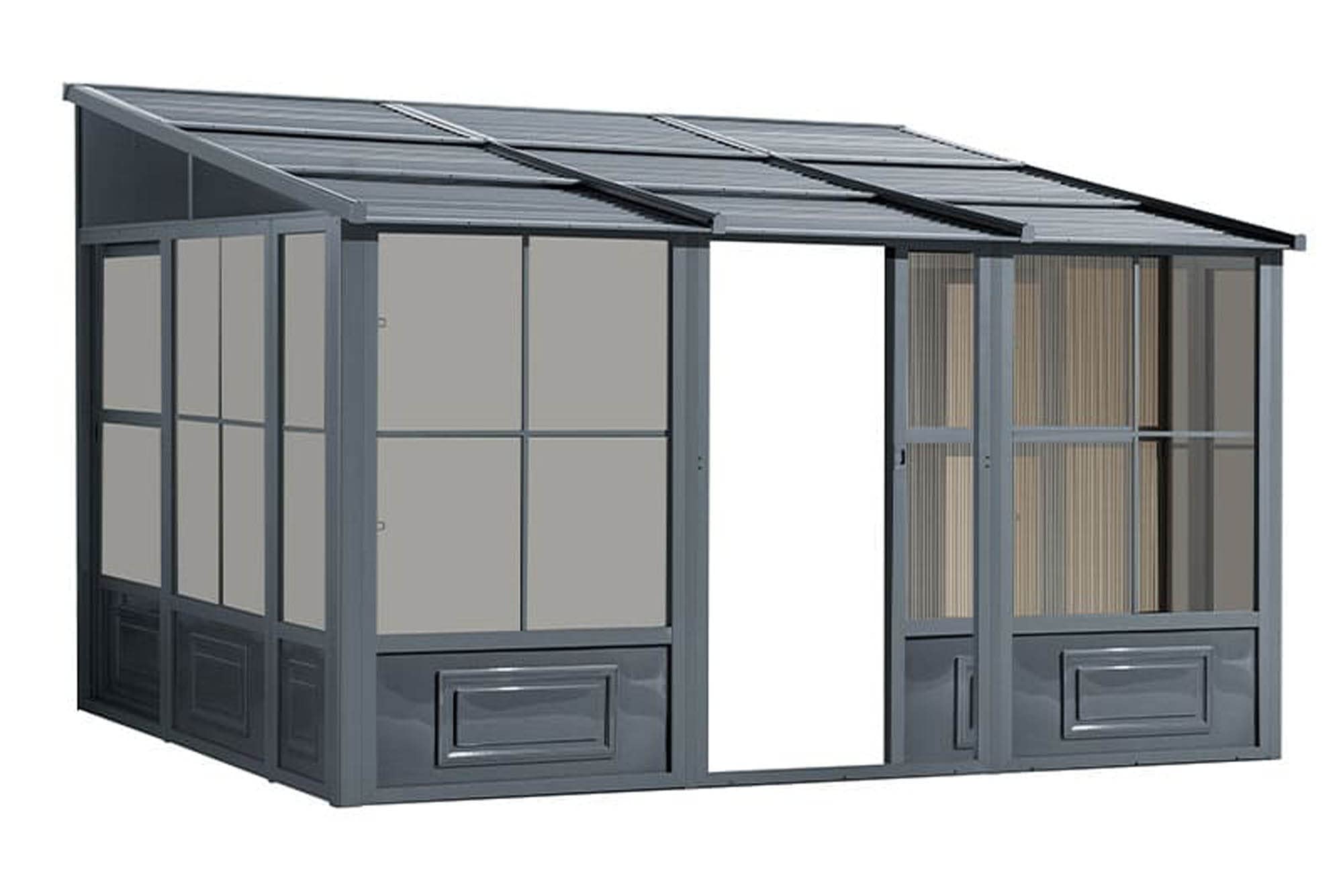 Florence Add-A-Room Wall-Mounted Outdoor Gazebo with Metal Roof 10' x 12' - Slate