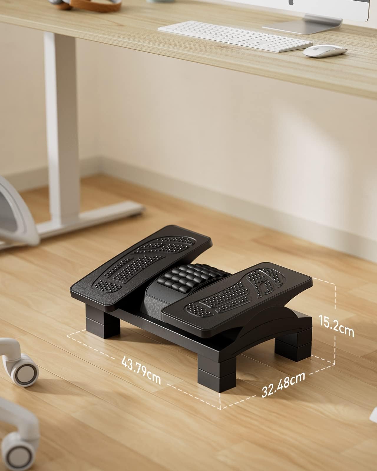 HUANUO Fußstütze Schreibtisch, verstellbare ergonomische Fußstütze mit Massagestruktur und Rolle, für unter dem Schreibtisch bei der Arbeit oder beim Spielen, Fußhocker für Büro