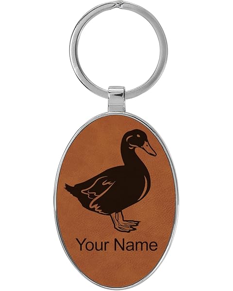 LaserGram Oval Keychain, Duck, Personalized Engraving Included (Metal Frame)