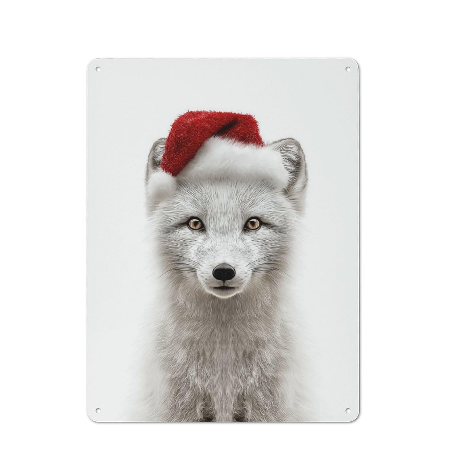 Junmoney Fox With Santa Hat Rustic Metal Plaque 40X30cm For Lounge Or Reading Corner, For Home Office, Studio And Craft Room Walls