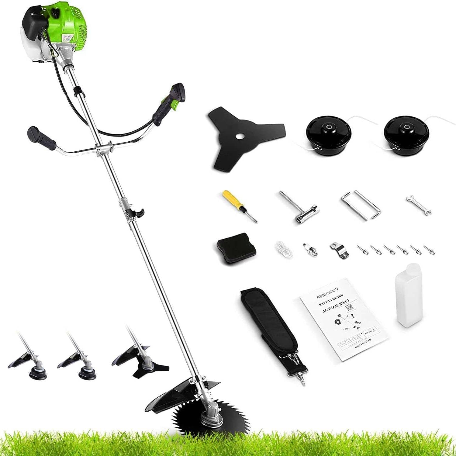 Homdox 58cc 2-Cycle Gas Brush Cutter, 4 in 1 Gas Weed Eater, String Trimmer and Weed Wacker Trimmer for Lawn and Garden Care Trimming, Green