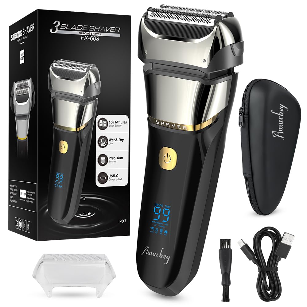 Afeitadora Eléctrica Hombre Húmedo y Seco, Máquina de Afeitar Barba con Recortadora de Precisión, 99-120 minutos de autonomía, Afeitadora Barba Inalámbrica y Recargable con Funda de viaje