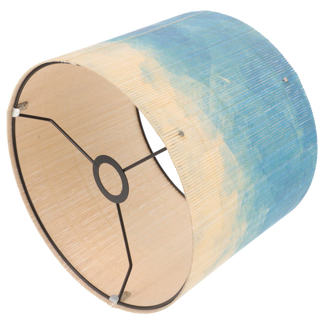 OSALADI Paralume a tamburo vintage in bambù stampato, copertura della luce per lampadari, lampada da terra e lampada da tavolo, blu