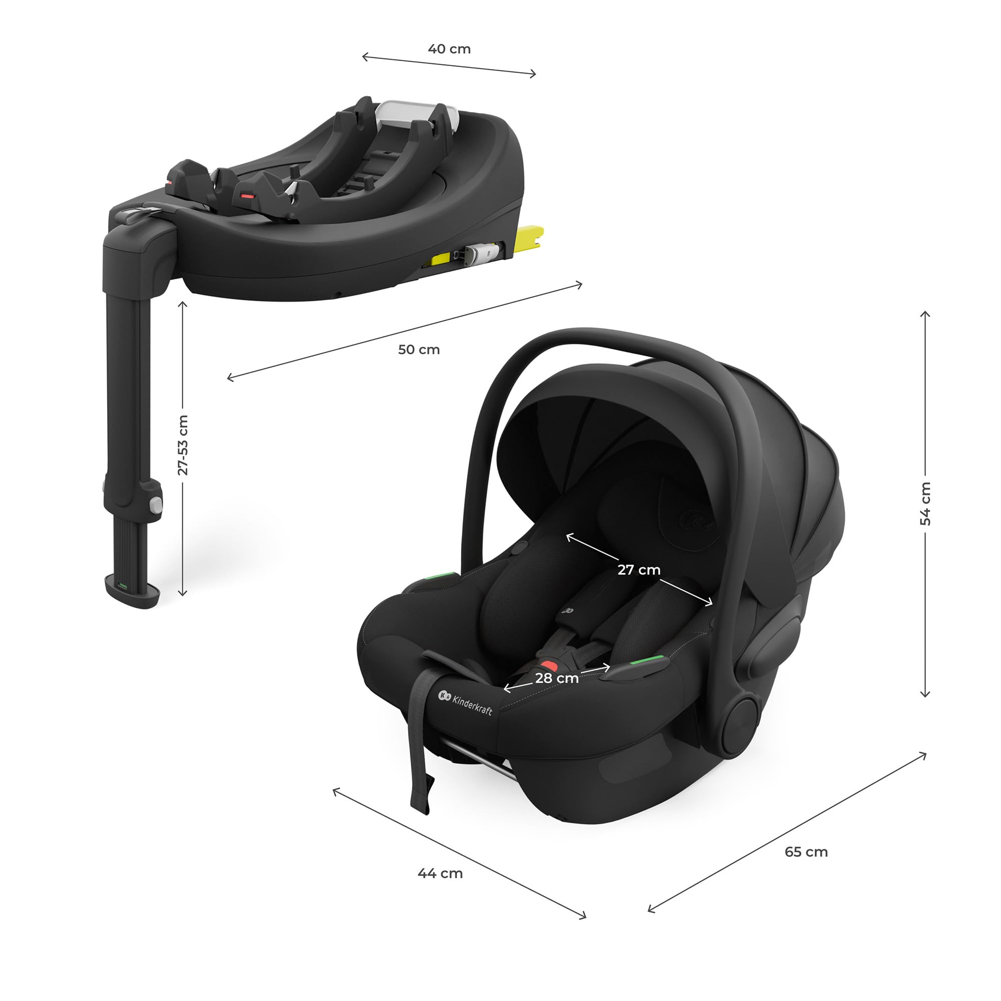 Kinderkraft I-LITE Seggiolino per Bambini, Con Base ENDURA SAFE FX, Seggiolino Auto i-Size, 40–87 cm, Girevole, ISOFIX, ERGO PAD, Sistema Modulare, Pesa 3,2 kg, Cintura a 5 Punti, 0–12 Anni, Nero