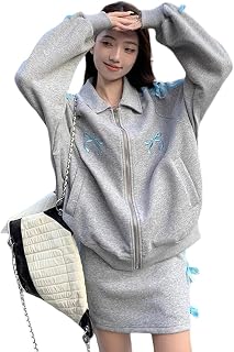 [KEWJYUE] 地雷系 ジャージ セットアップ レディース ２セット ジップアップパーカー 長袖 コート スウェット トレーナー スカート 膝丈 ゆったり 量産型 サブカル カジュアル 普段着