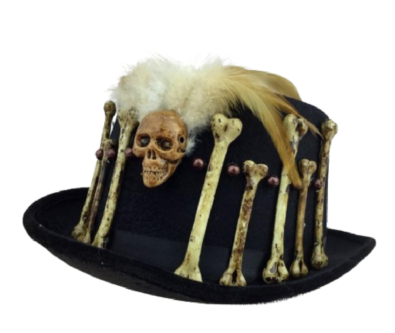 KBW FS1001 Skull and Bones Top Hat with Feathers, Standard, Black