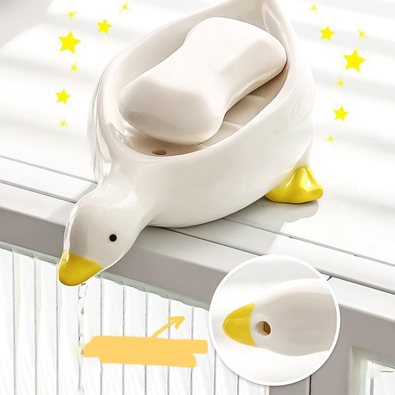 1 Pack Duck Ceramic Soap Dishes,Soap Holder with Drain,Soap Dish Container,Dish Soap Tray,Sponge Holder,Soap Tray for Shower,Bathroom,Bar,Kitchen,Counter (Duck)