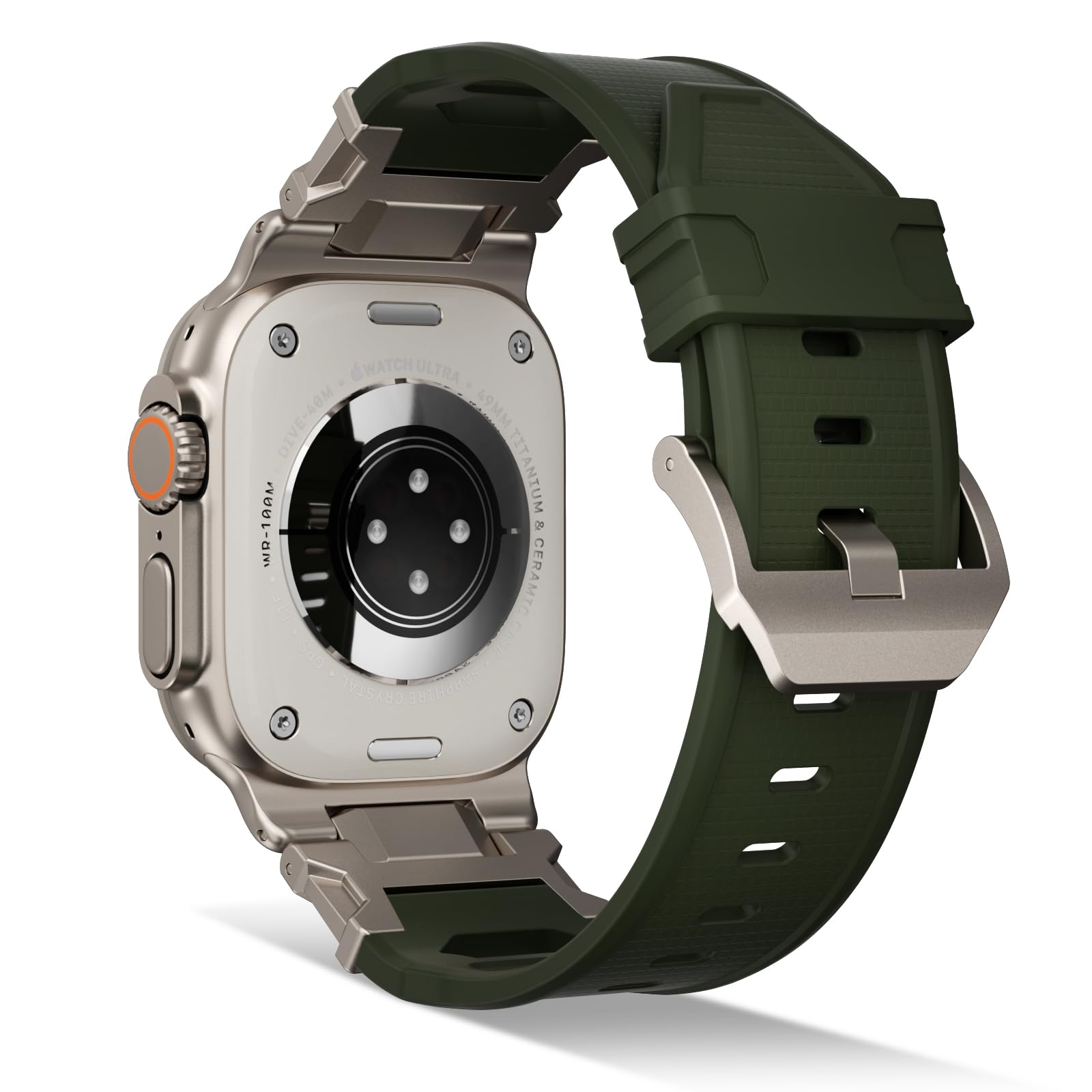 Armband für Apple Watch Ultra 2 und Ultra – Fluorkautschuk (FKM) Sportarmband, Metallanschluss, 49 mm, für Apple Watch Ultra 2/Ultra/Serie 9/8/7/6/5/4/3/2/1/SE, 45 mm, 44 mm, 42 mm