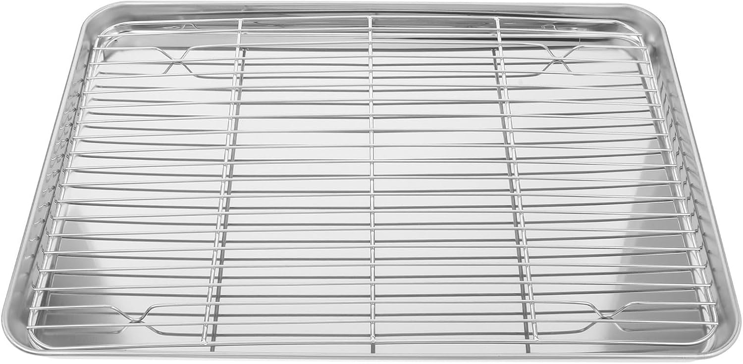 Stainless Steel Baking Tray with Rack for Oven Roasting 17.29x12.18x0.94in