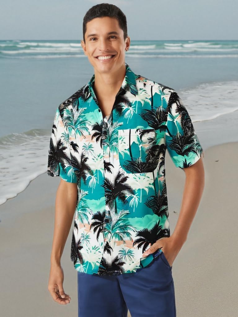 Enlision Men's Hawaiian Shirt Short Sleeve Casual Summer Beach Aloha Shirt Floral Button Down Tropical Hawaii Shirts - Image 5