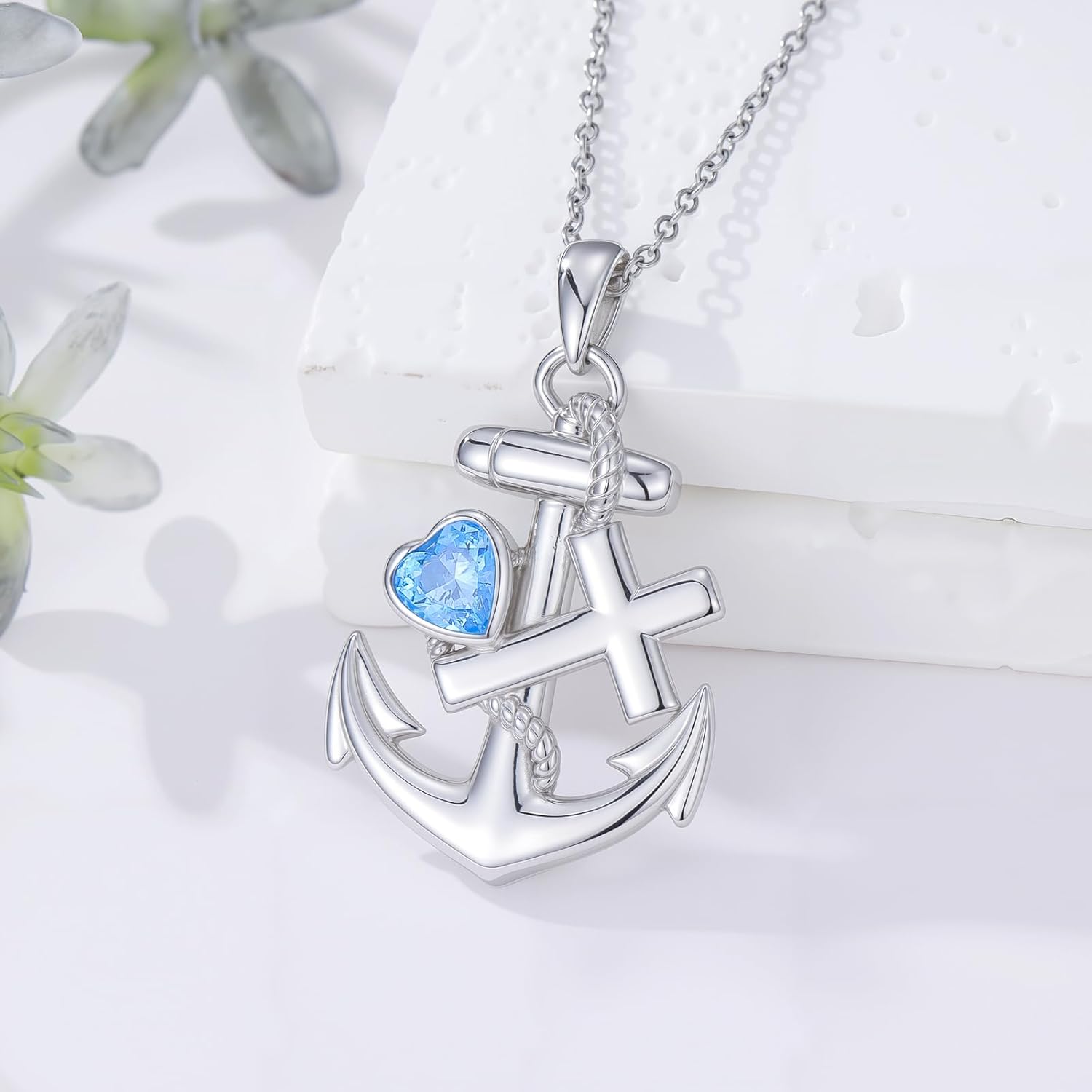 Anchor Necklace 925 Sterling Silver Anchor Cross and Heart Pendant Nautical Jewelry for Women - Image 4