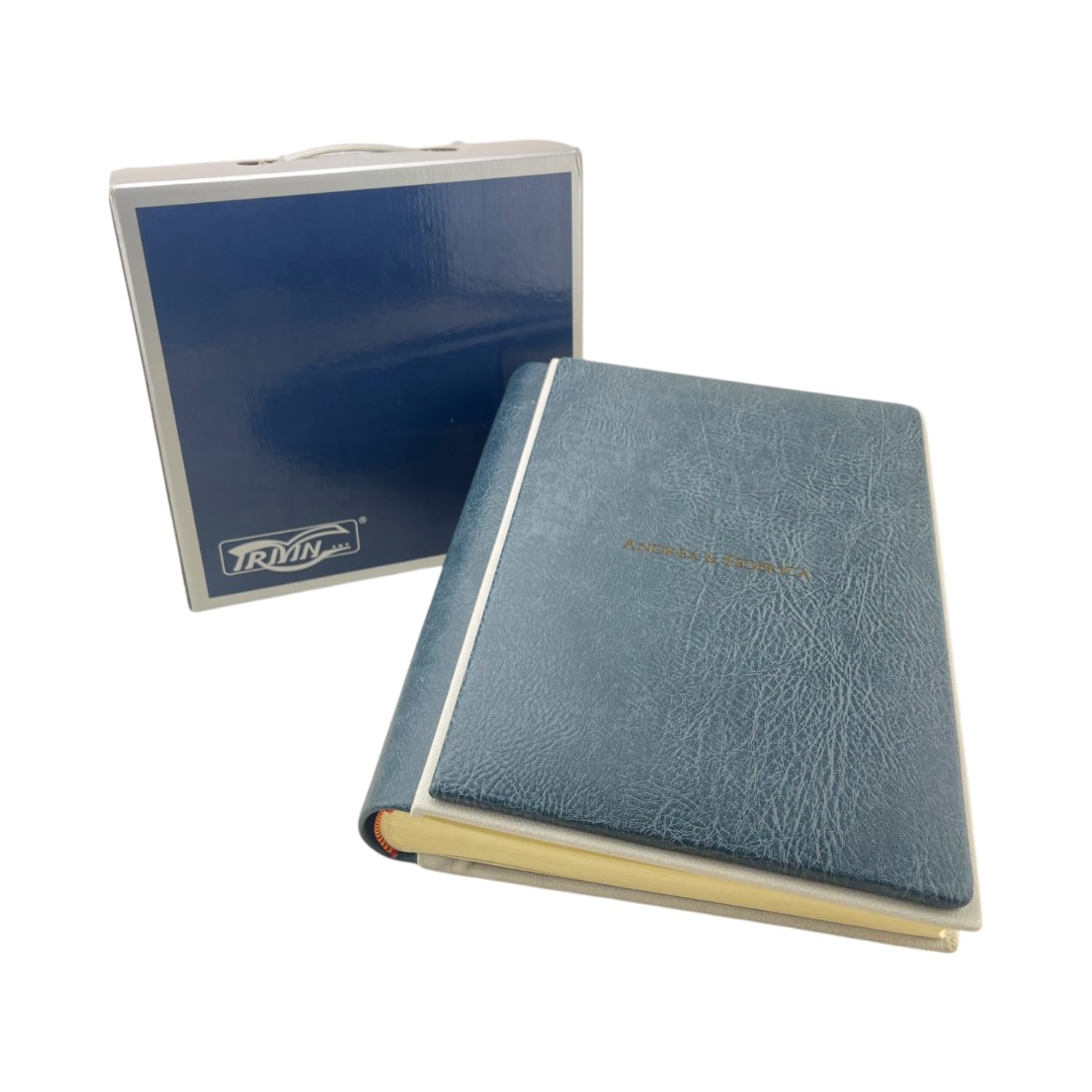 Album Fotografico Artigianale -Venus- in Similpelle pregiato,Personalizzabile con Incisione.Classico con velina,Matrimonio,Compleanno,Wedding,Anniversario,Comunione,eventi (Blu/Bianco, 23X23)