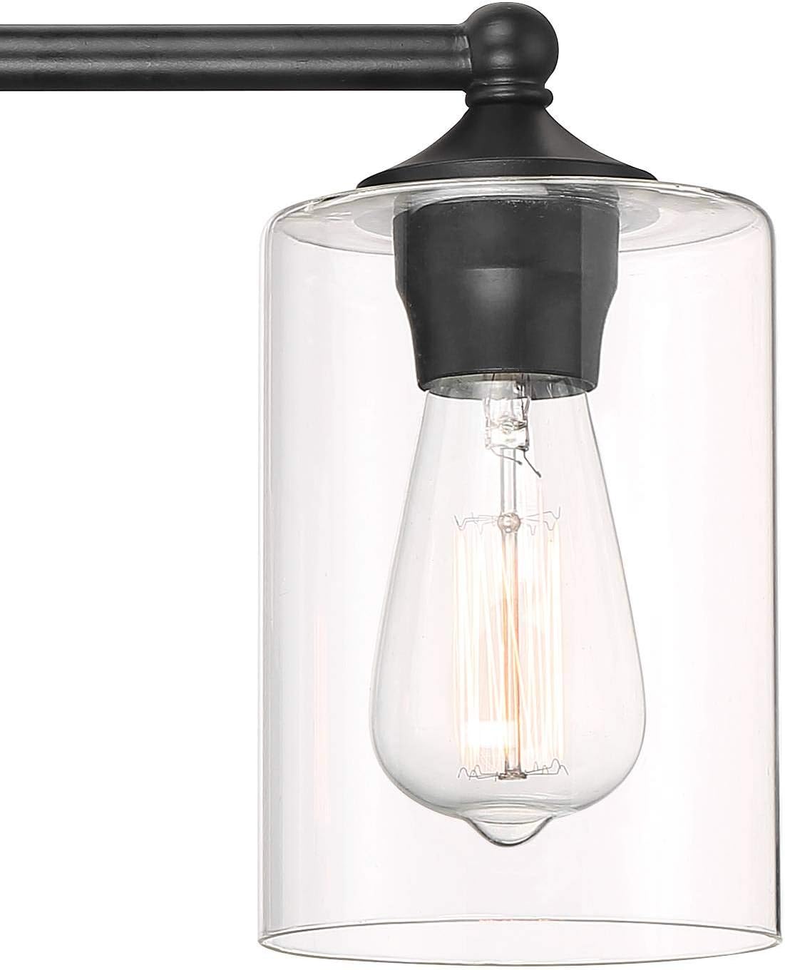 360 Lighting Bellings Modern Industrial Vintage Wall Mount Light Black Metal Hardwired 24" Wide 3-Light Vanity Fixture Clear Glass Cylinder Shades for Bathroom Mirror House Home Room Decor