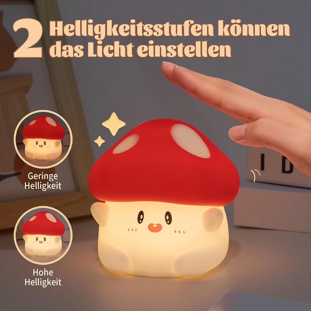 Lámpara de noche de hongo, funciona con pilas, carga USB, luz de mesa de silicona regulable con función de temporizador para niños