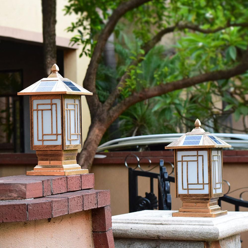 LED Solar Lampions Automatisches Ein- und Ausschalten Vintage Fenster Design Aluminium Druckguss Säulenlampe IP65 Wasserdichte Staubkappe Lichter mit Pier Montage