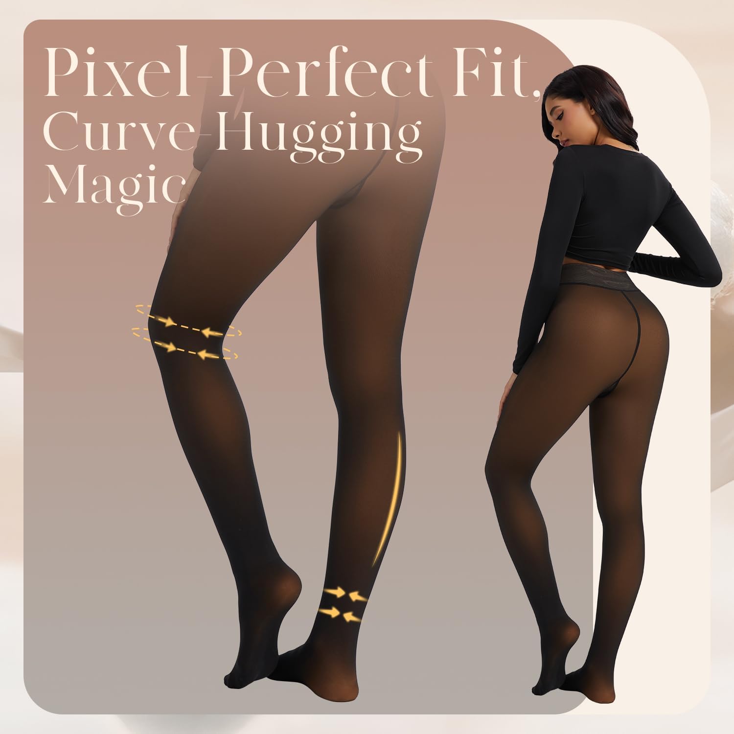 Spring Water Fleece Lined Tights Leggings Women, Black Tights Thermal Warm One Lined Design Sheer Skintone for Winter - Image 5