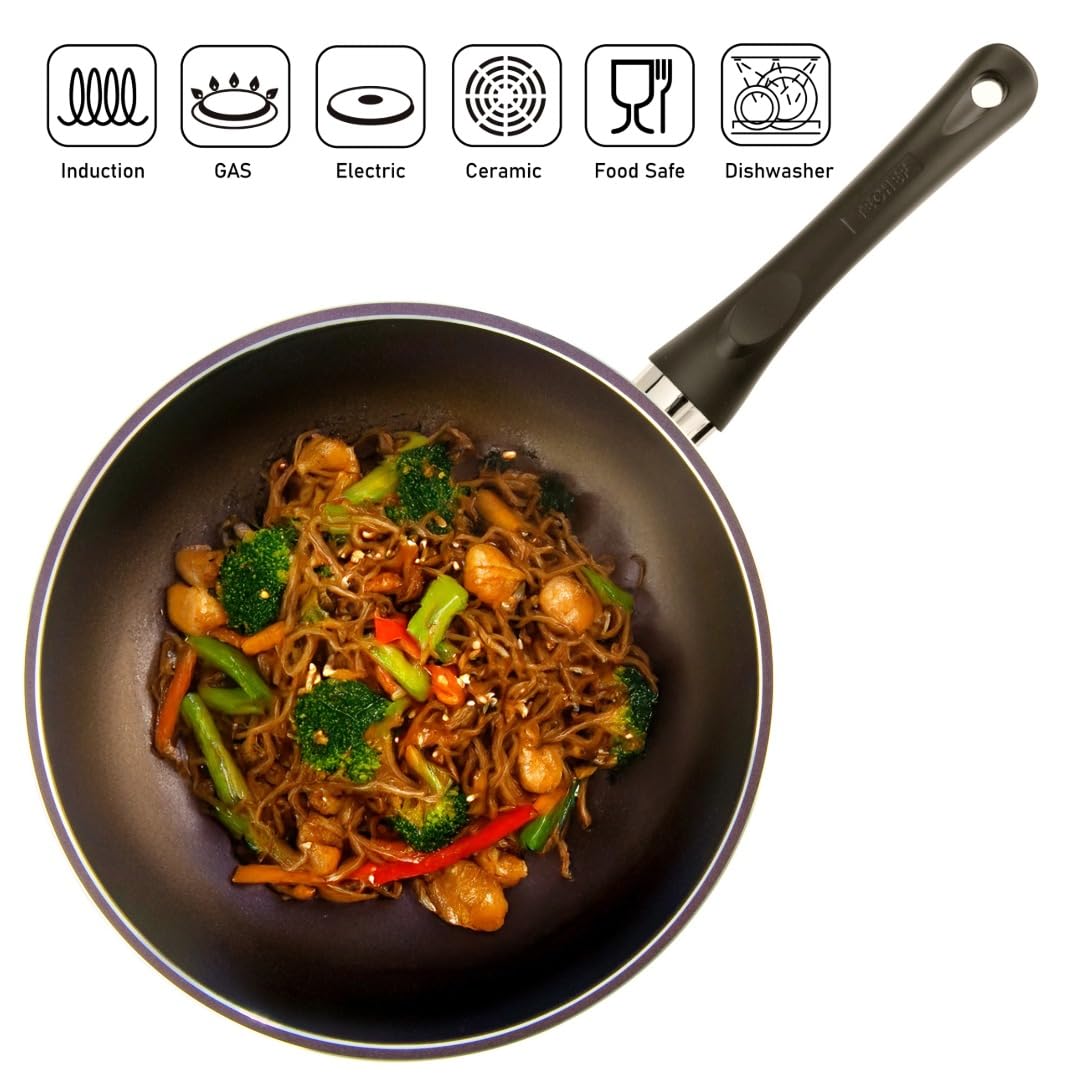 TECHEF Art Pan Wok-/Bratpfanne, 30,5 cm, 5-fach beschichtet mit Teflon Select Antihaftbeschichtung (PFOA-frei), hergestellt in Korea (mit Deckel)