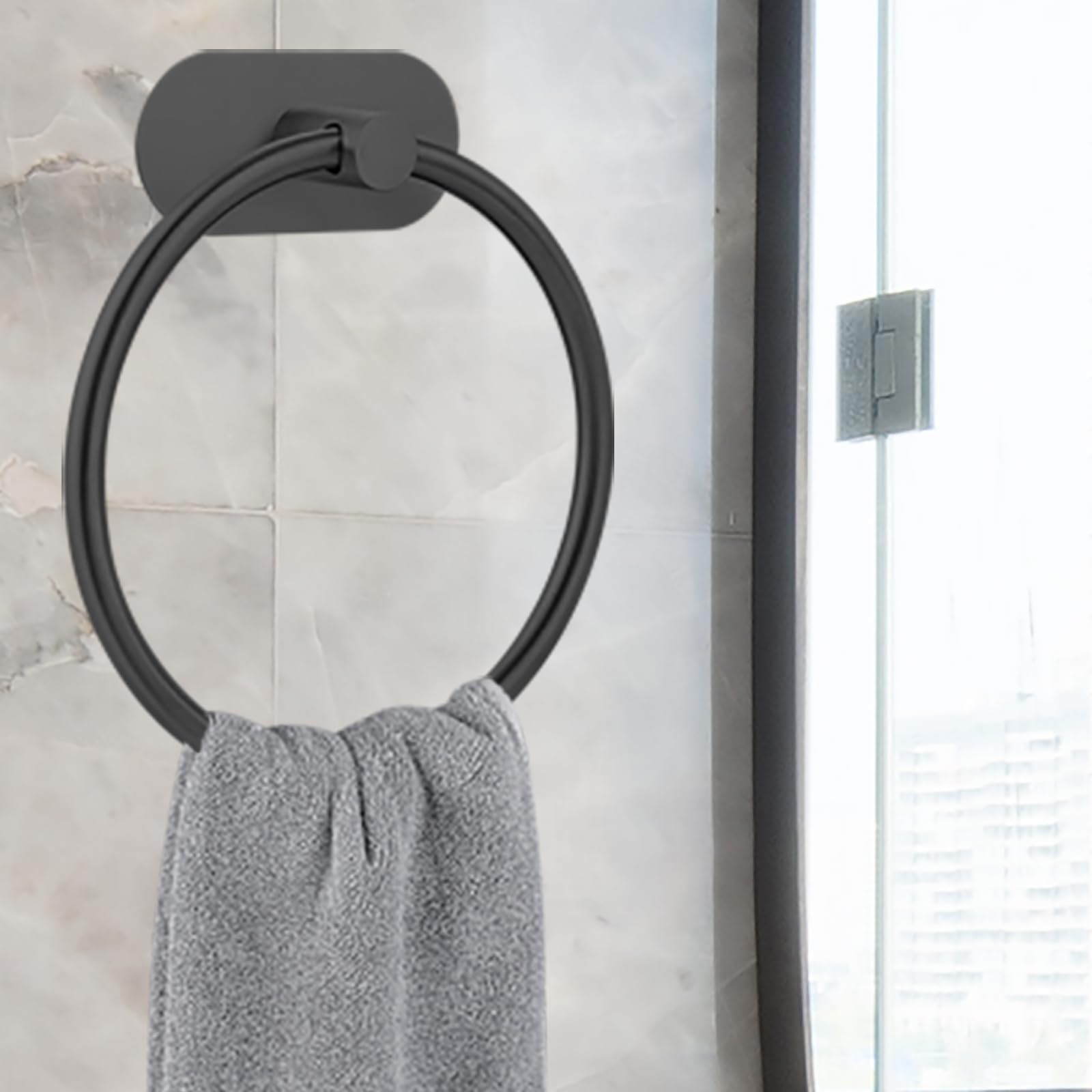 Juego de 2 Anillos de Toalla autoadhesivos para Cuarto de baño, Cocina, con Adhesivo Fuerte, sin taladrar, de Acero Inoxidable, antioxidante, Organizador Moderno de baño de Negro