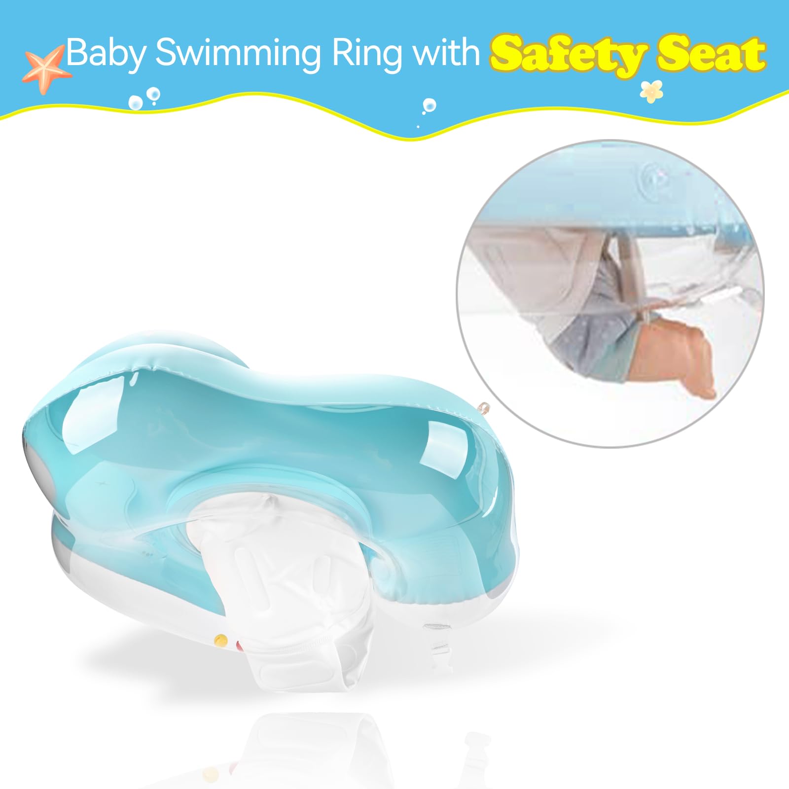 WYRIAZA Salvagente Neonato con Parasole Rimovibile SPF 50+ Salvagente con Seggiolino di Sicurezza Ciambella Neonato Mare Bambino 1 2 3 anni