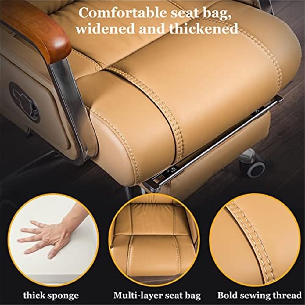 Ergonomic Office Chair Leather Computer Desk Chair with Adjustable Backrest Footrest Thickened Seat Cushion Swivel Chair for Conference Room Living Bedroom(Brown)