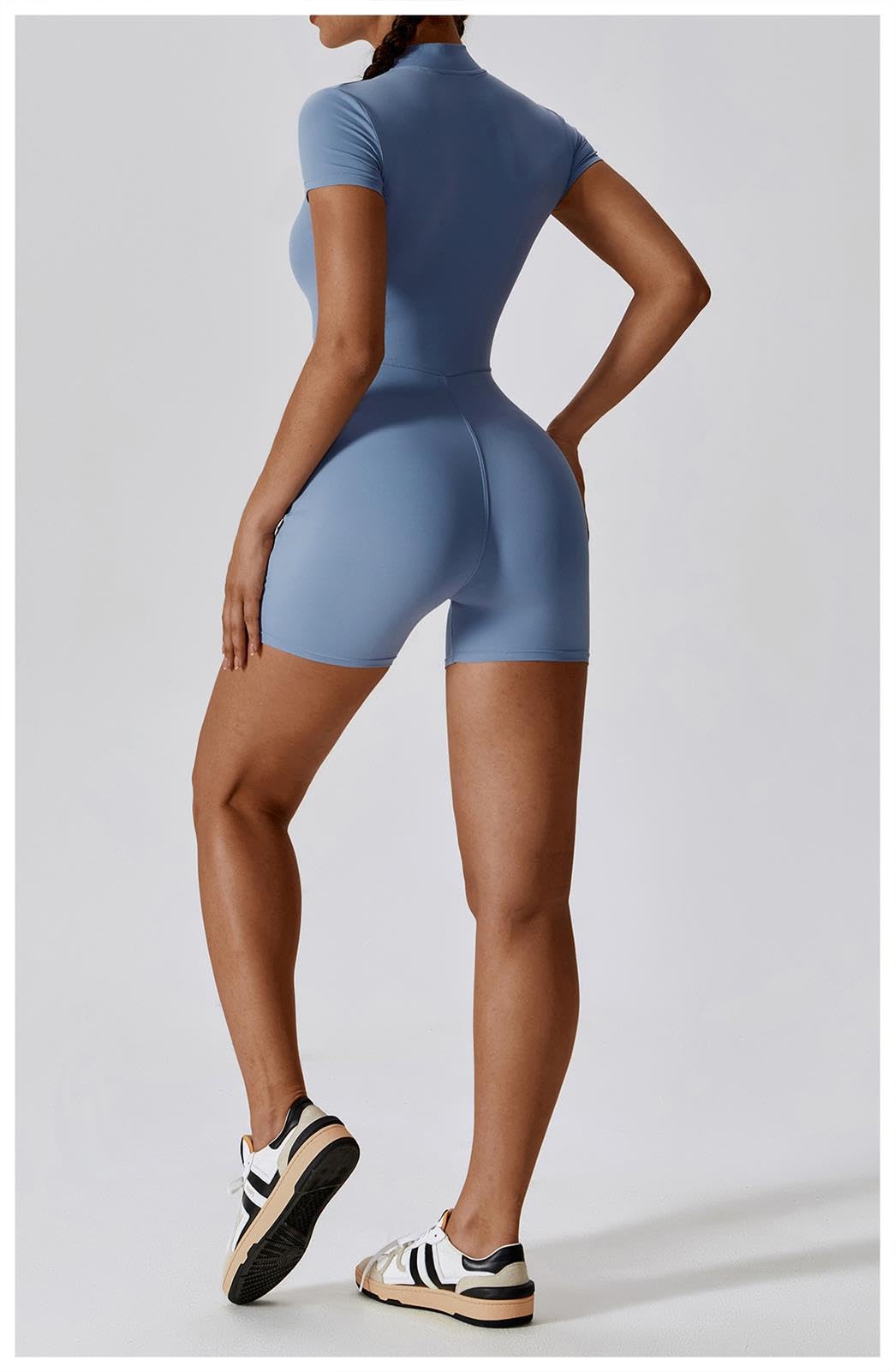 hixswnu Mameluco deportivo de manga corta con cremallera frontal para mujer, diseño todo en uno
