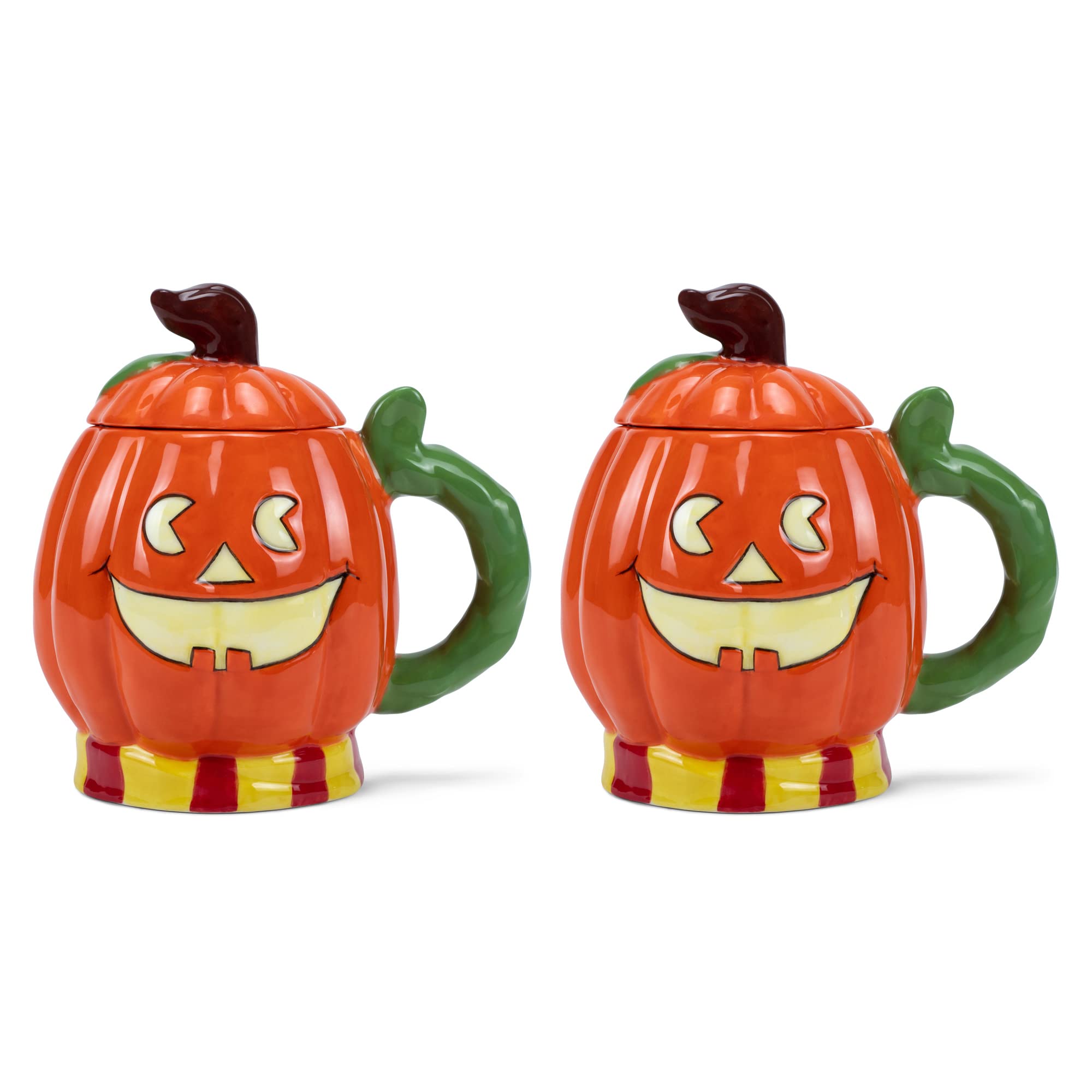 Halloween Orange Pumpkin Jack O'Lantern Character 16 ounce Glossy Ceramic Coffee Tea Cup Mug For Your Favorite Morning Brew Pack of 2