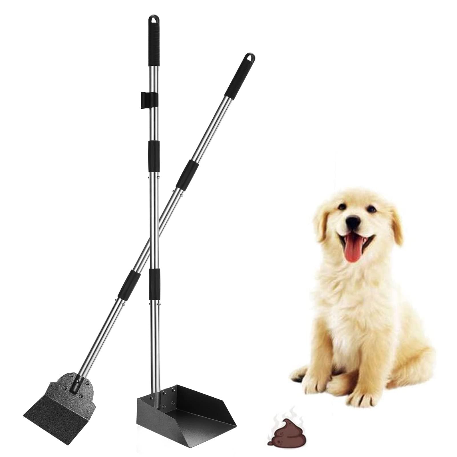 SCENEREAL Dog Pooper Scooper for Yard - Tray & Spade Set, Long Handle Metal Detachable Poop Scooper for Large Medium Small Dogs, Pet Waste Removal Scoop with No Bending for Outdoor Grass, Dirt Gravel