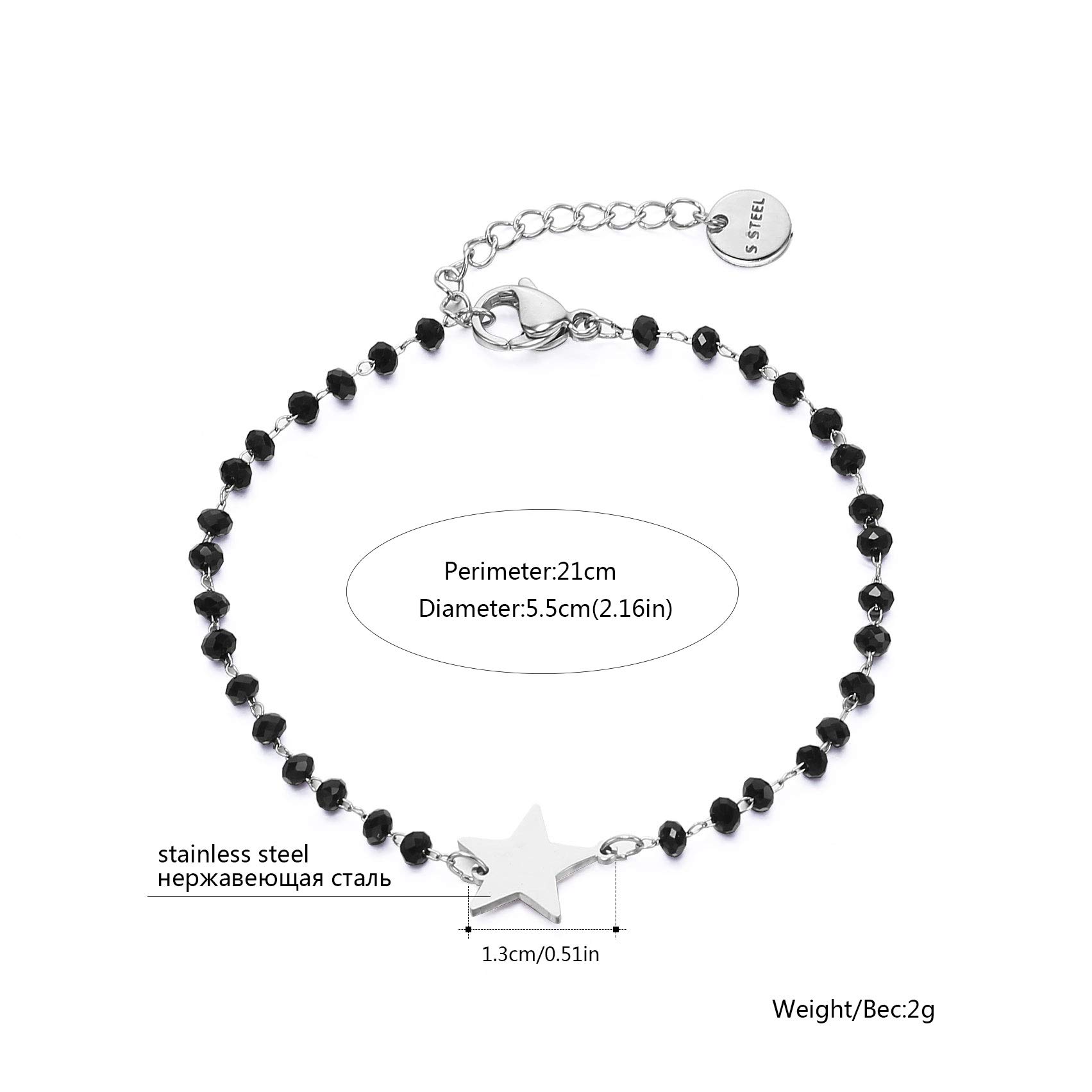 pengjin-Bracciale con ciondolo a quadrifoglio portafortuna, in acciaio inox, con perline nere, semplice braccialetto portafortuna