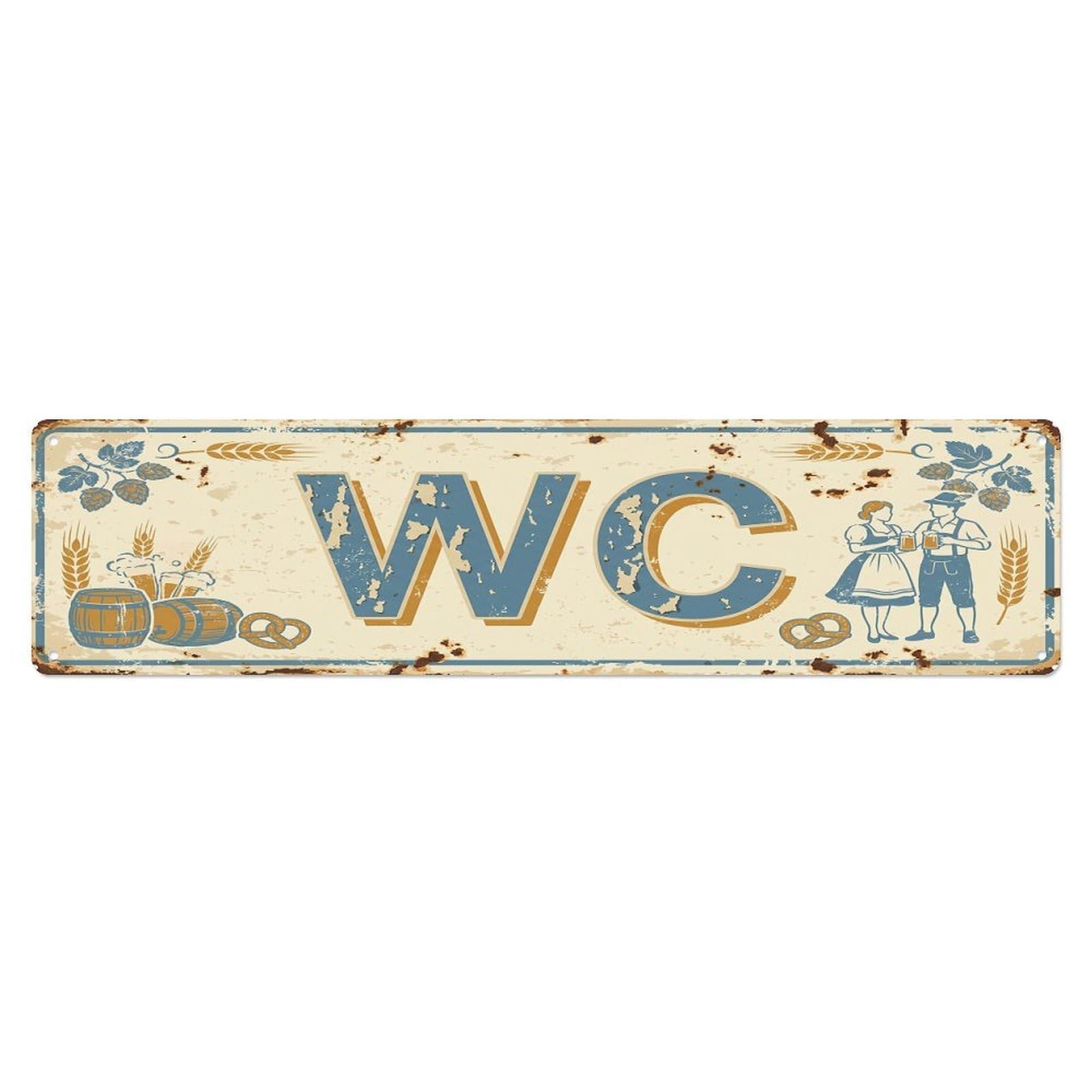 Vintage Nostalgic Biergarten Restroom Toilet(WC) Door Metal Tin Sign Plaque Wall Decor for Cafe, Club Bar, Office, Home Garden Metal Poster 4x16Inch