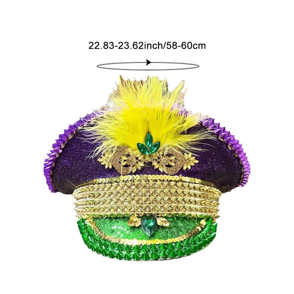 Cappello Fedora del Mardi Gras, Accessori per Costumi per Bomboniere, Accessorio per Cappello Festa con Paillettes con Piume Scuro Lampeggianti