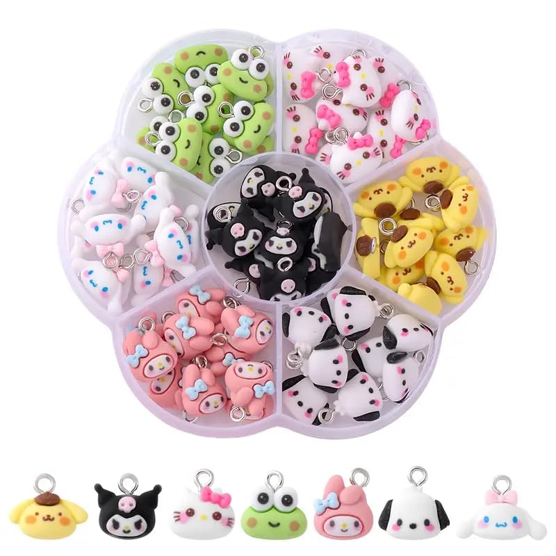 AJP 35PCS Mini Pendant Charms - Colorful Cartoon Resin Jewelry Making DIY Ornament - Cute Kitty Shape for Craft Bracelet Necklace Earrings (MATTE)
