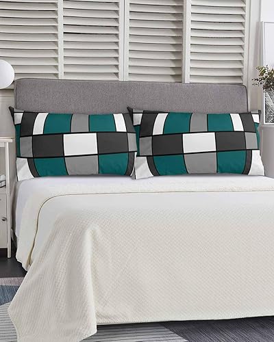 Miniatura 5 de Fundas de almohada de tamaño King color turquesa, fundas de almohada suaves decorativas para sofá de cuerpo largo, con cierre de sobre, abstracto de