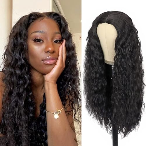 YEESHEDO Kinky Curly Black Wig Eau Bouclés Corps Profonde Vague Longue crépus Bouclés Perruques pour Femmes Glueless Brésilien 180% Densité Résistant à la Chaleur Cheveux Synthétiques Cover