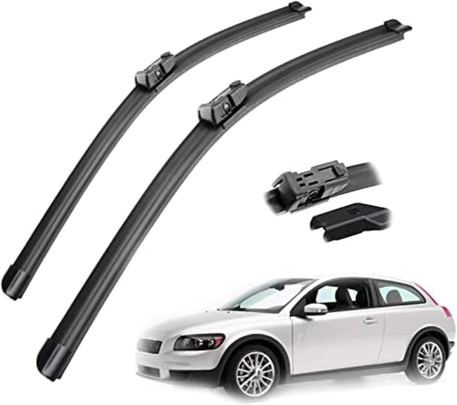 RESKIU Car Front Windshield Wiper Blade Set Replacement for Volvo C30 2006 2007 2008 2009 2010 2011 2012 2013, All Season Windscreen Wipers Quiet Easy Installation