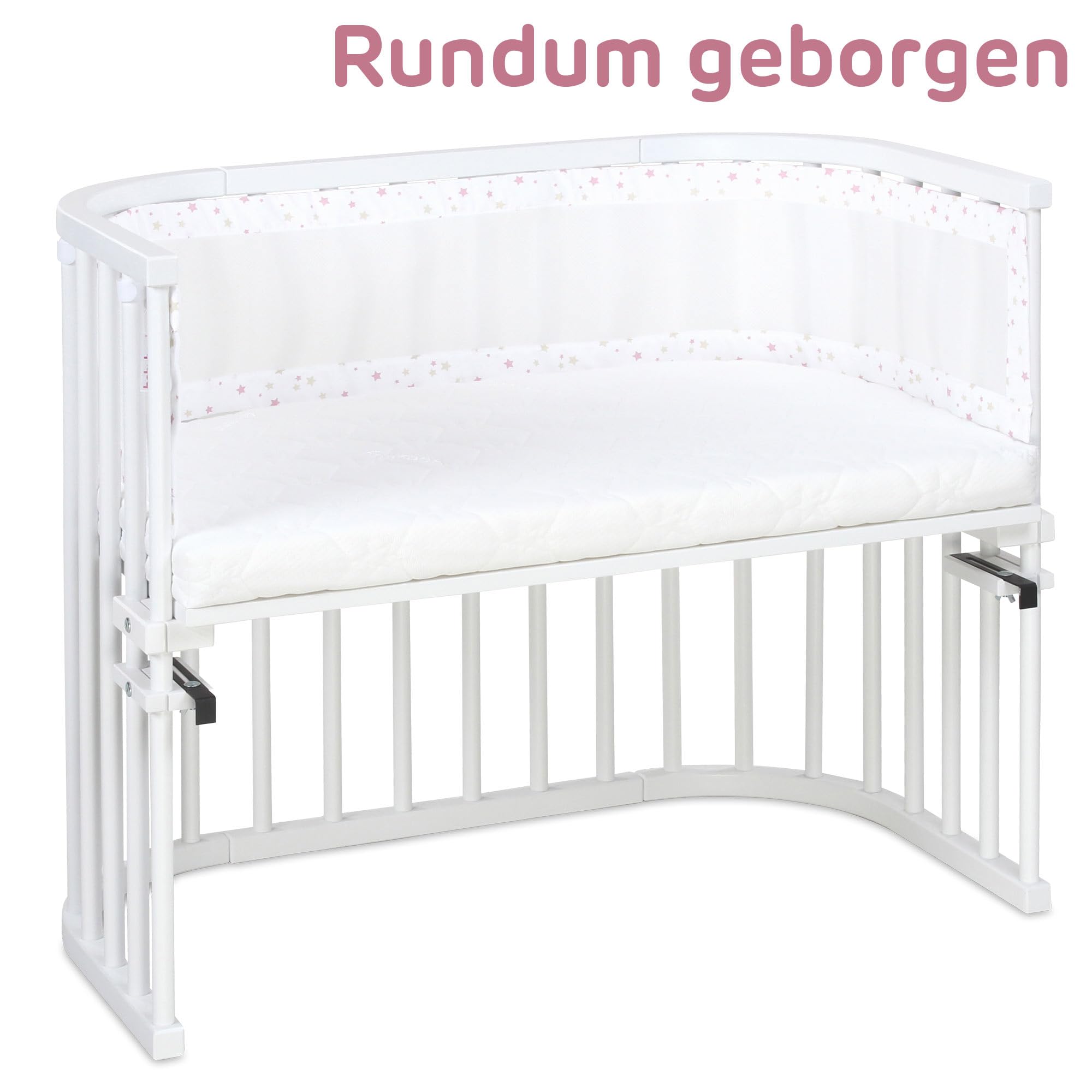 babybay Paracolpi in rete piqué 3D adatto per modello Maxi, Boxspring, Comfort e Comfort Plus, bianco mix stelle sabbia/bacche