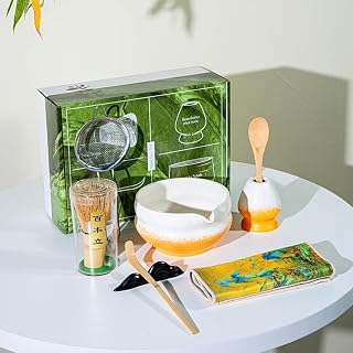 EVIYI Juego de matcha, hermoso color degradado (amarillo degradado (juego de 8 piezas))