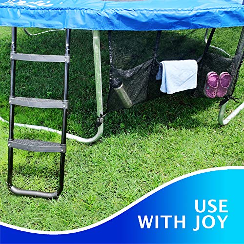 Magerdy Fields Trampoline Ladder with 3 Wide Steps - Heavy Duty - Fits Size 10,12,14,16 FT Trampolines- Includes a 3 Pocket Shoe Storage Bag for Hanging