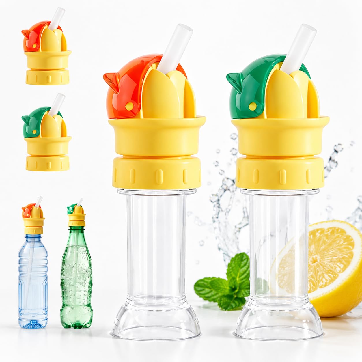 Photo 1 of 2pcs Water Bottle Conversion Spout Cap with Straw Universal Fit Spout Adapter for Bottles, Portable Silicone Straw Head, Spill-Proof Water Bottle Attachment