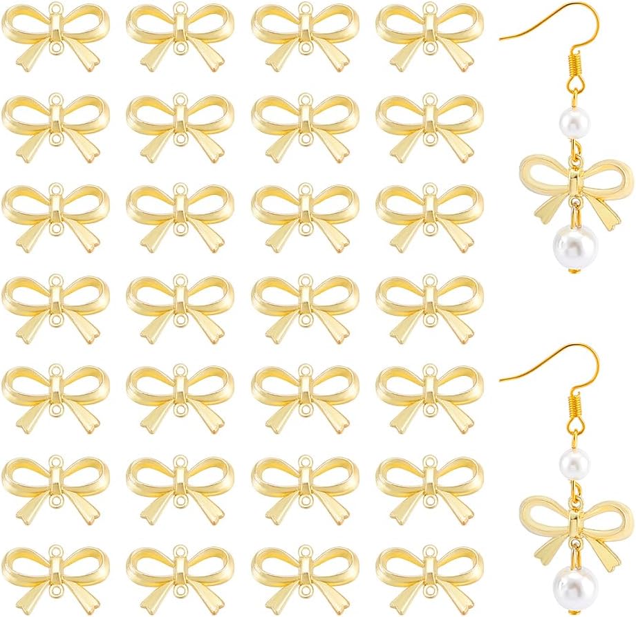 UNICRAFTALE 30Pcs Bowknot Connector Charms Earring Charms Bowknot Pendants Golden Bow Charms Tiny Bowknot Links Jewelry Connector Charms for Bracelet Necklace Earrings Wedding