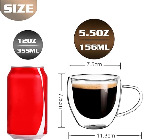 Miniatura 9 de Juego de 2 tazas de café redondas con aislamiento de doble pared de vidrio transparente, tamaño mediano, 12 onzas, la mejor taza de café