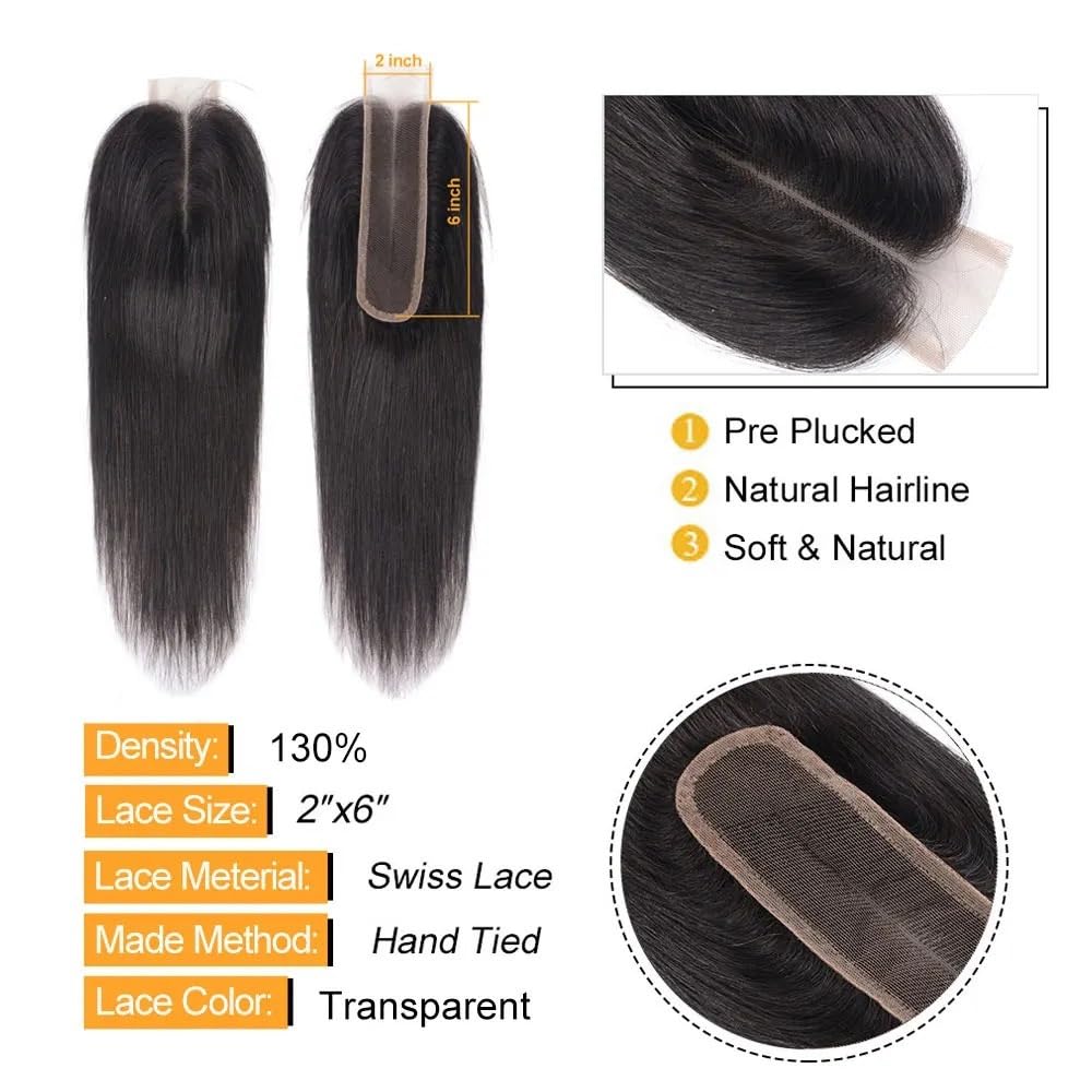 5 x 15 cm HD Swiss Lace Closure włosy gładkie, naturalna linia włosów, ludzkie włosy, naturalny czarny kolor, przedłużenie włosów (50 cm)