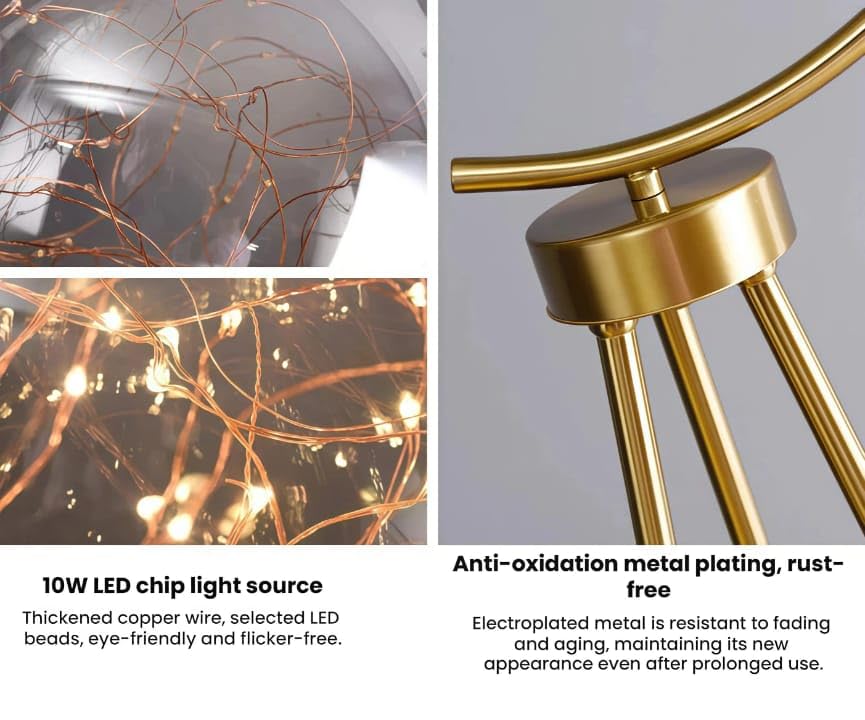 Image of blissbells Modern Crystal Globe Floor Lamp with LED String Lights & Shelf | Gold Tripod Standing Lamp for Living Room, Bedroom & Home Decor | Decorative Ambient Corner Lighting Lamp