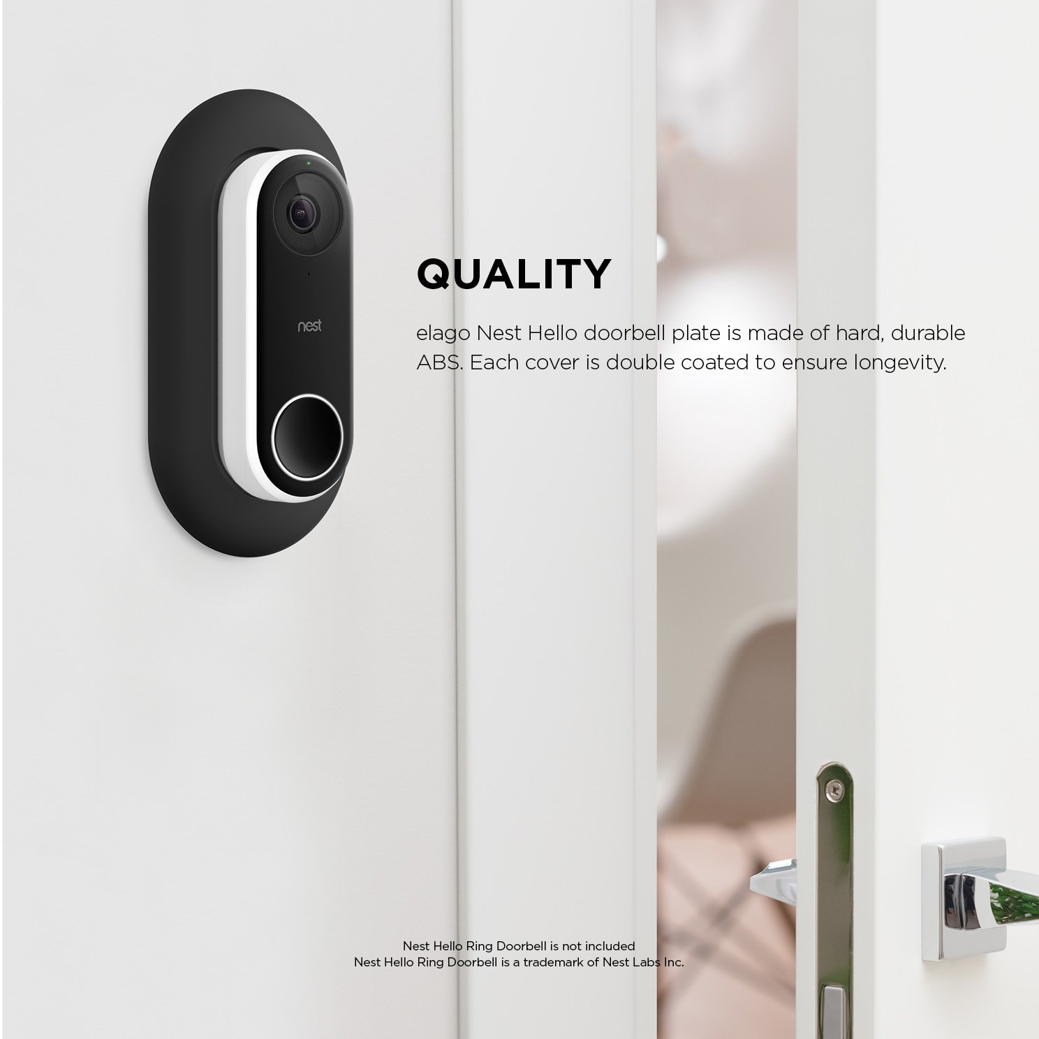 elago Wall Plate Designed for Google Nest Hello Wall Plate (Wired) [Black] - Compatible with Google Nest Hello Smart WiFi Video Doorbell, Use with Adjustable Wedge [US Patent Registered]